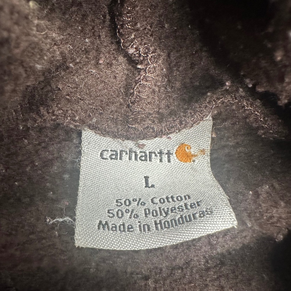 Carhartt K288 DKB Mens Large Brown Midweight Logo Sleeve Hoodie Thrashed READ - Picture 7 of 10